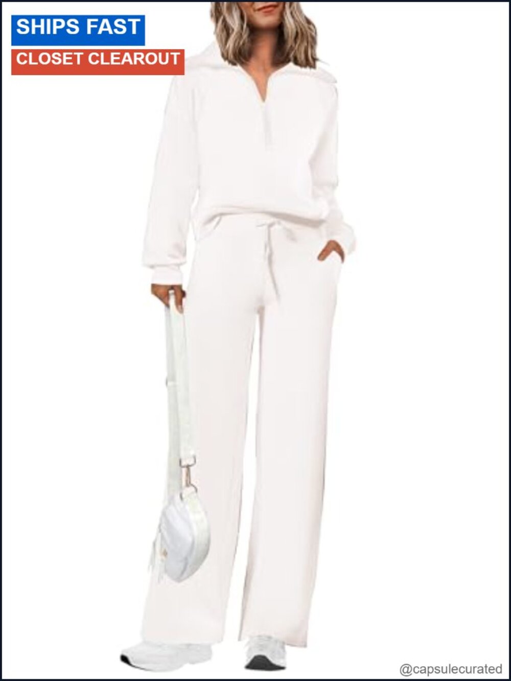 Women's 2 Piece Viscose Blend Tracksuit Set Half Zip Sweatshirt Wide Leg Pants